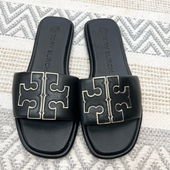 Tory Burch Black Sandals with Gold Accents - Picture 2 of 7